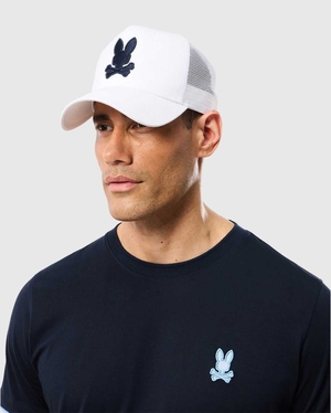 Chapeaux Psycho Bunny Houston Trucker Hat Blanche Homme | TLJ-46641142